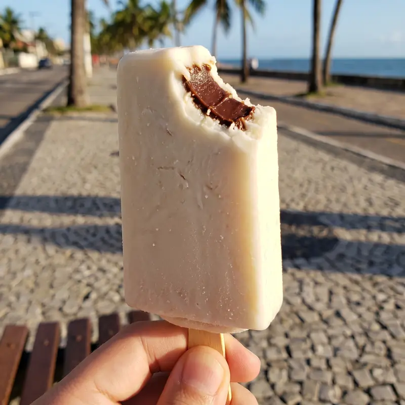 Picolé artesanal de coco com brigadeiro